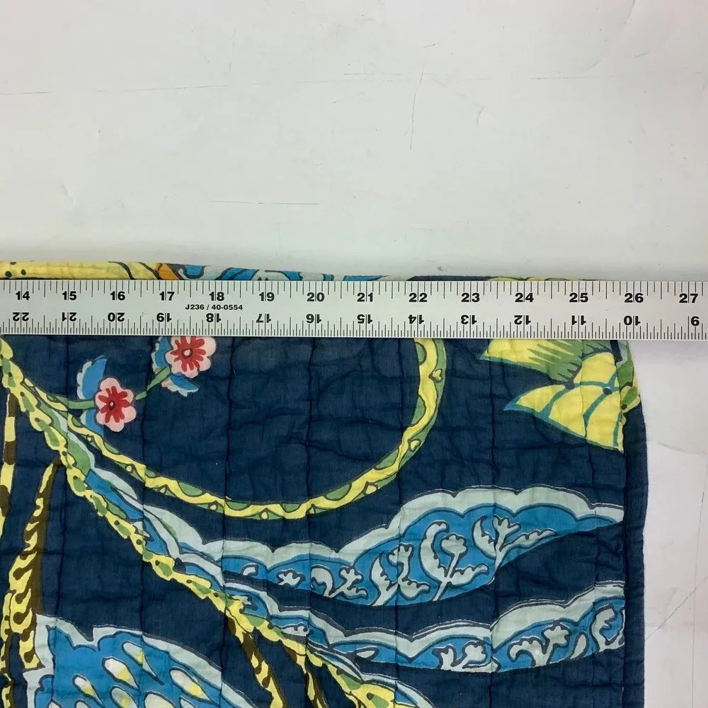 Pottery Barn Kantha Bird‎ Floral Quilted Pillow Sham Navy White Cotton Tie